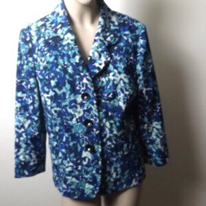 Vintage 1990s Le Suit Blazer – Blue Abstract Floral Print – Size 14